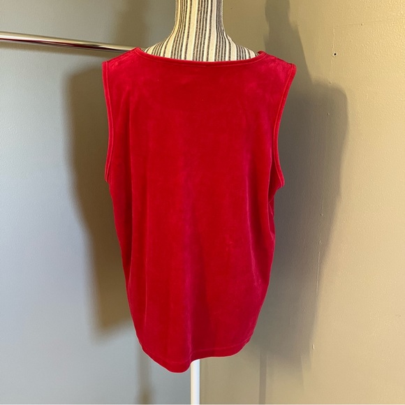 The Quacker Factory Womens Vintage Red Velour Top Holiday Festive Rhinestones XL - Picture 4 of 13
